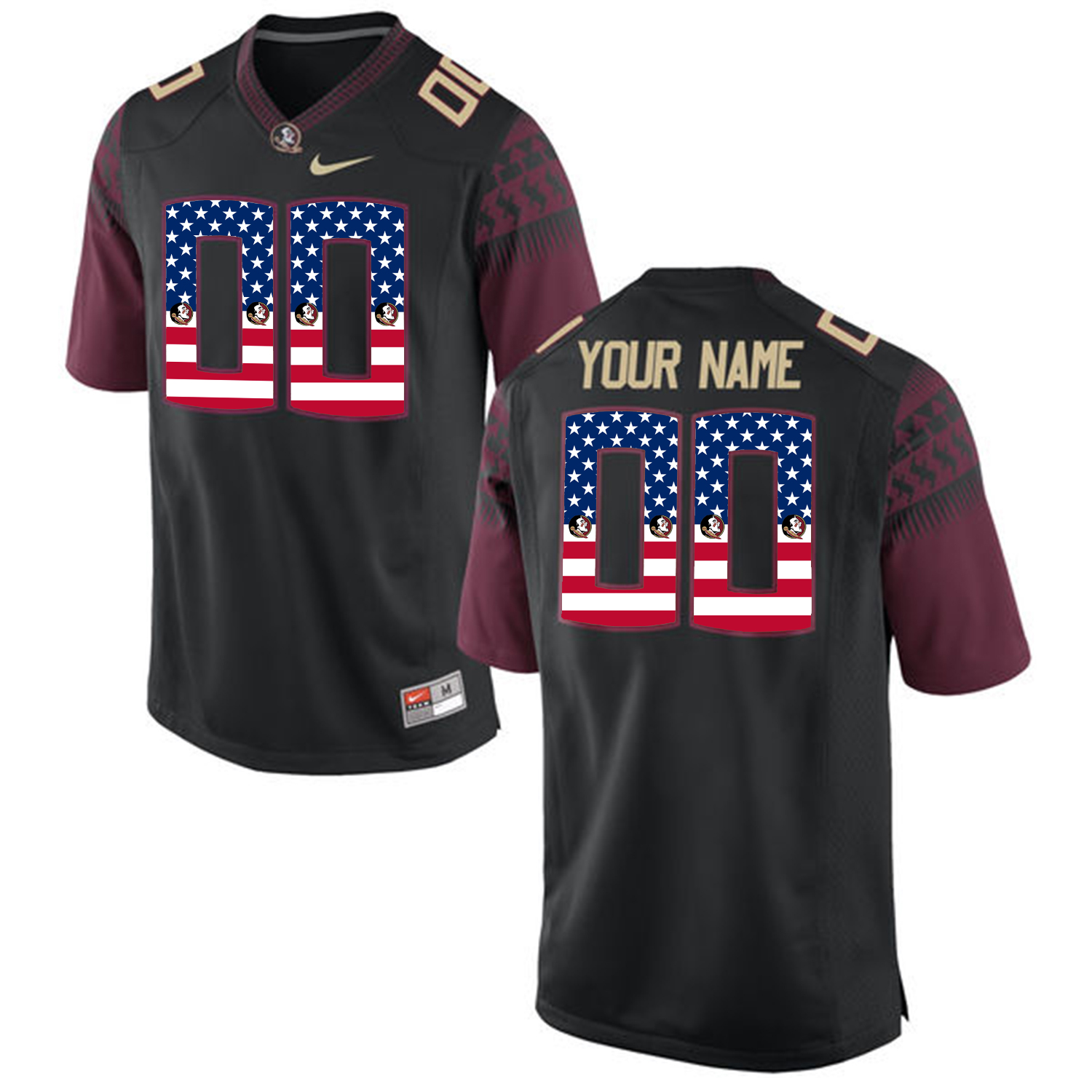 US Flag Fashion Men Florida State Seminoles Customized College Football Limited Jersey  Black